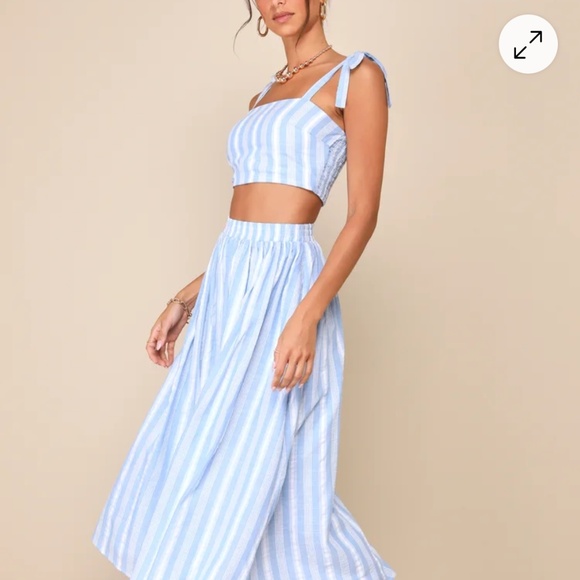 Lulus Cheerful Season Ivory Striped Two-piece Midi Dress With Pockets White NWT - Picture 10 of 10